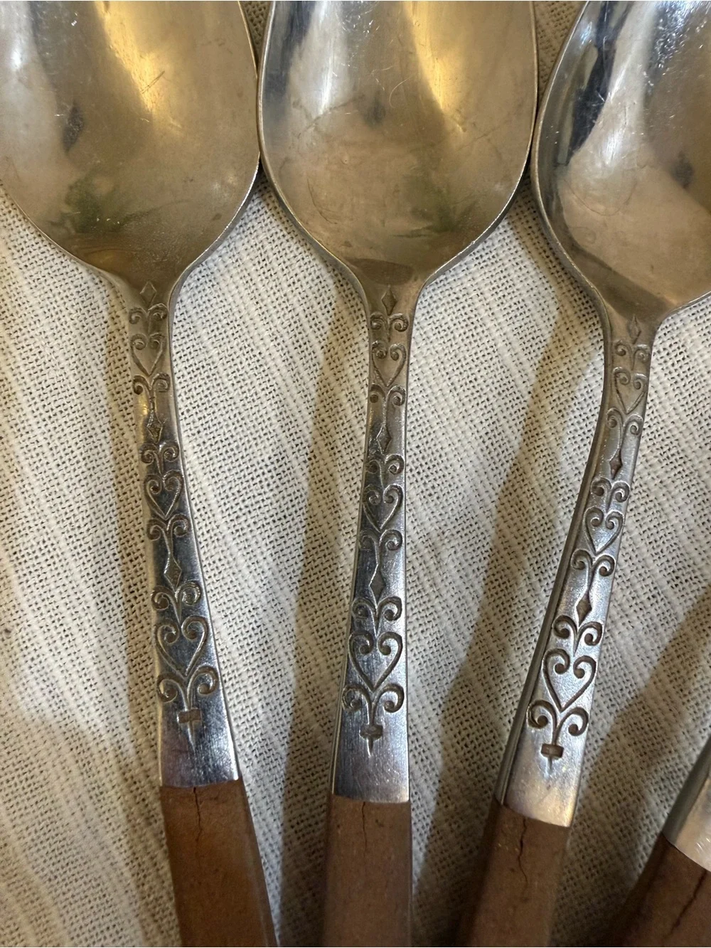 Interpur Japan MCM Stainless INR2 Dinner Spoons Hearts Wood Handles Set of 6